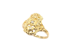APPRAISED $700- 14KT Yellow Gold Filigree Ring with 1 Round Brilliant Diamond