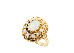APPRAISED $2000- 14KT Yellow Gold Ring with Opal Center Stone and a Opal Halo