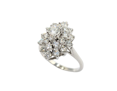 APPRAISED $2800- 14KT White Gold Navette Ring with Diamonds