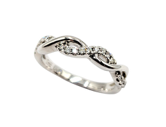 APPRAISED $1200- 14KT White Gold Woven Band with Round Brilliant Diamonds