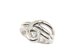 APPRAISED $2000- 14KT White Gold Swirl Style Ring with One Round Brilliant Diamond