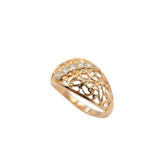 APPRAISED $700- 14KRG Filigree Style Dome Ring with 5 Cubic Zirconia