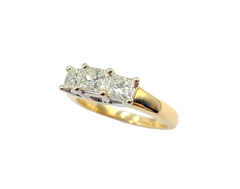 APPRAISED $2500- 14KT Yellow Gold Past, Present, & Future Ring with Princess Cut Diamonds