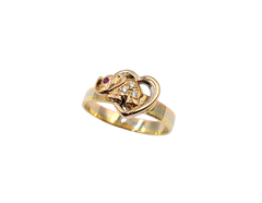 APPRAISED $650- 14KT TRI-Toned Elephant & Heart Designed Ring with Round Imitation Rubies