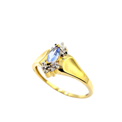 APPRAISED $300- 10KT Yellow Gold Ring with a Marquise Cut Tanzanite & a Single Cut Diamond