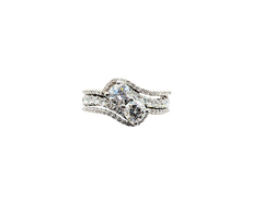 APPRAISED $3600- 18KT White Gold Bypass Ring with 2 Round Brilliant Diamonds & Matching Curved Bands