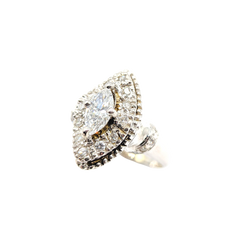 APPRAISED $2600- 14KT White Gold Ring with a Marquise Diamond Center Stone Surrounded by Diamond Halo