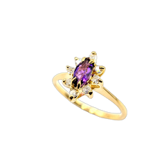 APPRAISED $500- 14KT Yellow Gold Ring with a Marquise Amethyst surrounded by a Diamond Halo
