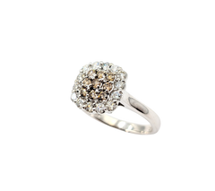 APPRAISED $2000- 14KT White Gold Square Cluster Ring with Round Champagne Diamonds surrounded by Round Brilliant Diamonds in a Halo Design