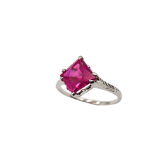 APPRAISED $550- 14KT White Gold Carved Ring with a Square Synthetic Ruby