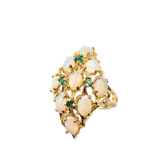 APPRAISED $1300- 14KT Yellow Gold Openwork Ring with Oval Opals & Round Green Onyx