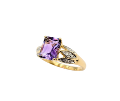 APPRAISED $800- 14KT Yellow Gold Ring with a Radiant Cut Amethyst & Single Cut Diamonds along the Band
