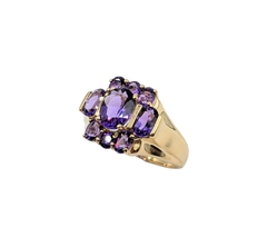 APPRAISED $1100-14KT Yellow Gold Ring with Oval & Round Amethysts