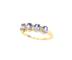 APPRAISED $700- 14KT Yellow Gold Band with Oval Tanzanite Alternating with Round Brilliant Diamonds