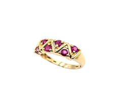 APPRAISED $700- 14KT Yellow Gold Band with Round Rubies Set in a Zig Zag Design