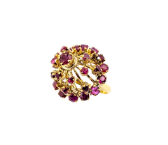 APPRAISED $2200- 18KT Yellow Gold Open-Work Dome Ring with Round Rubies