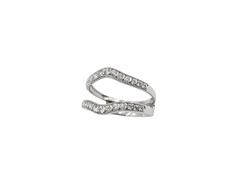 APPRAISED $1200- 14KT White Gold Curved Milgrain Jacket Ring with Bar Set Round Brilliant Diamonds