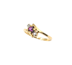 APPRAISED $250- 10KT Yellow Gold Bypass Ring with a Round Ruby & Single Cut Diamonds