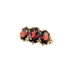 APPRAISED $750- 14KT Yellow Gold Past, Present, & Future Style Ring with Oval Garnets