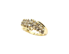APPRAISED $800-10KT Yellow Gold Double Row Ring with Round Brilliant Diamonds