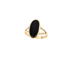APPRAISED $550- 14KT Yellow Gold Split Shank Ring with a Bezel Set Oval Onyx