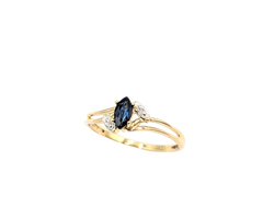 APPRAISED $250- 10KT Yellow Gold Bypass Ring with a Marquise Sapphire & Single Cut Diamonds