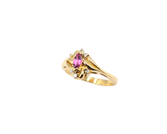 APPRAISED $900- 14KT Yellow Gold Ring with a Marquise Ruby surrounded by Round Brilliant Diamonds
