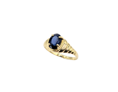 APPRAISED $500- 14KT Yellow Gold Ribbed Ring with an Oval Sapphire