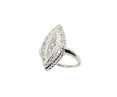 APPRAISED $1200- 14KT White Gold Navette Ring with Round Brilliant & Single Cut Diamonds
