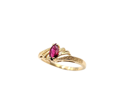 APPRAISED $300- 10KT Yellow Gold Bypass Ring with a Marquise Ruby