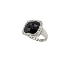 APPRAISED $1000- 14KT White Gold Ring with a Checkerboard Cushion Cut Onyx