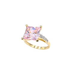 APPRAISED $700- 14KT Yellow Gold Ring with a Square Pink Cubic Zirconia surrounded by Round White Cubic Zirconia
