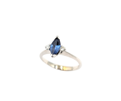 APPRAISED $900- 14KT White Gold Ring with a Marquise Sapphire & Side Round Brilliant Diamonds