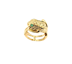 APPRAISED $1350- 14KT Yellow Gold "Frog" Ring with Round Emeralds