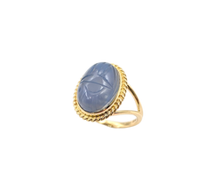 APPRAISED $700- 14KT Yellow Gold Ring with a Bezel Set Blue Scarab