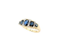 APPRAISED $1500- 14KT Yellow Gold Ring with Oval Sapphires & Single Cut Diamonds