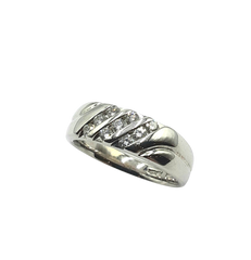 APPRAISED $2200- 14KT White Gold Diagonal Row Band with Round Brilliant Diamonds
