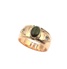 APPRAISED $1100- 14KT Rose Gold Band with 1 Oval Black Star Sapphire and 2 Round White Synthetic Spinel
