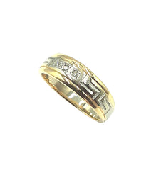 APPRAISED $1000- 14KT Two-Tone Greek Key Band with 3 Round Brilliant Diamonds -T-.06CT