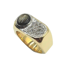 APPRAISED $5900- 14KT Yellow Gold Geometric Style Ring with a Black Star Sapphire and Diamonds