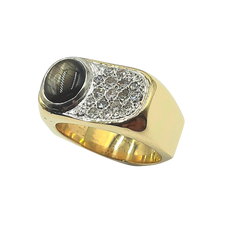 APPRAISED $5900- 14KT Yellow Gold Geometric Style Ring with a Black Star Sapphire and Diamonds
