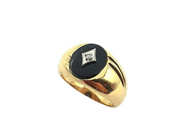 APPRAISED $900- 10KT Yellow Gold Onyx and Diamond Ring