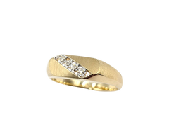 APPRAISED $700- 10KT Yellow Gold Satin Finish Ring with Diagonal Set Single Cut Diamonds