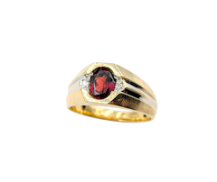 APPRAISED $1200- 10KT Two-Toned Ring with an Oval Garnet & Round Brilliant Diamonds