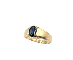 APPRAISED $900- 14KT Yellow Gold Satin Finish Ring with an Oval Sapphire