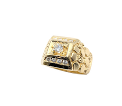 APPRAISED $3250- 14KT Yellow Gold Square Top Nugget Design Ring with Round Brilliant Diamonds