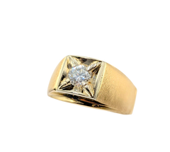 APPRAISED $2600- 14KT Yellow Gold Square Top Ring with a Round Brilliant Diamond