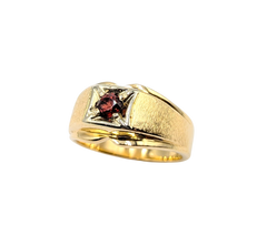 APPRAISED $1750- 14KT Yellow Gold Square Top Ring with a Round Garnet