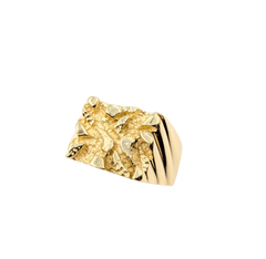 APPRAISED $1800- 14KT Yellow Gold Rectangle Nugget Top Design Ring with Diagonal Ribbed Sides