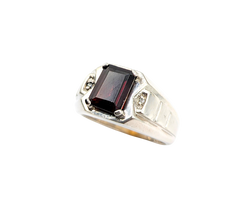 APPRAISED $3000- 14KT White Gold Ring with an Emerald Cut Garnet & Round Brilliant Side Diamonds